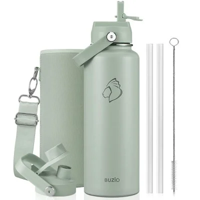 Buzio Duet Series Water Bottle with 2 Lids and Sleeve 1.2L - Green